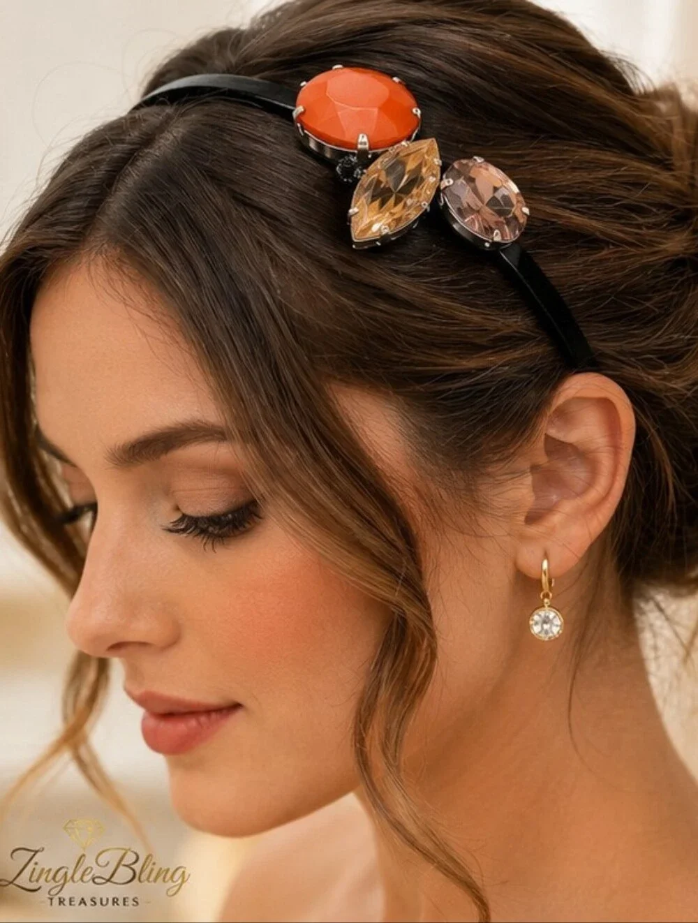 Cara New York Jeweled Statement Headband Orange Pink Crystal NWT